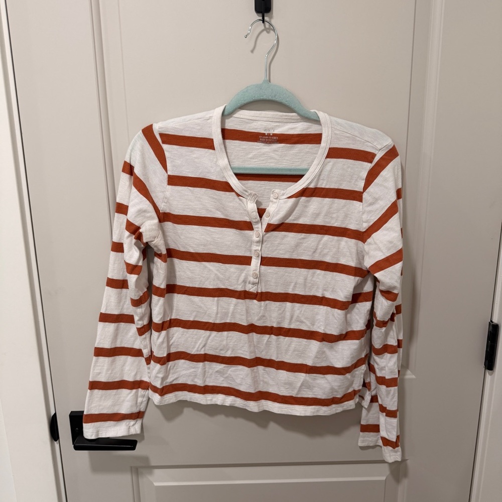 aerie White & Rust Striped Long-Sleeve Tee